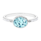 Rosec Jewels-Bezel Set Oval Aquamarine East West Engagement Ring with Diamond