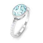 Rosec Jewels-Bezel Set Oval Aquamarine East West Engagement Ring with Diamond