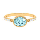 Rosec Jewels-Bezel Set Oval Aquamarine East West Engagement Ring with Diamond