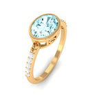 Rosec Jewels-Bezel Set Oval Aquamarine East West Engagement Ring with Diamond