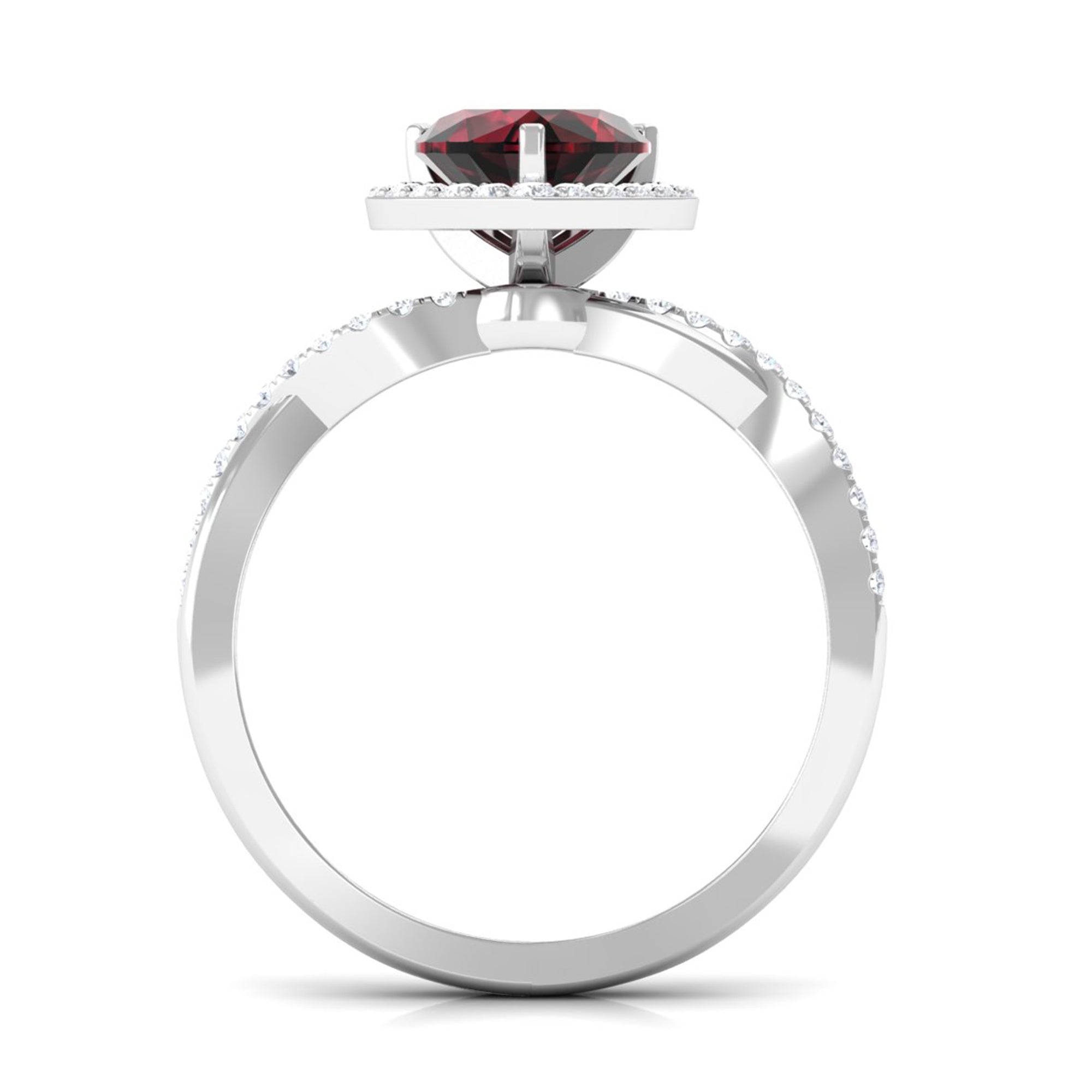 Rosec Jewels-Heart Shape Garnet Crossover Engagement Ring with Diamond