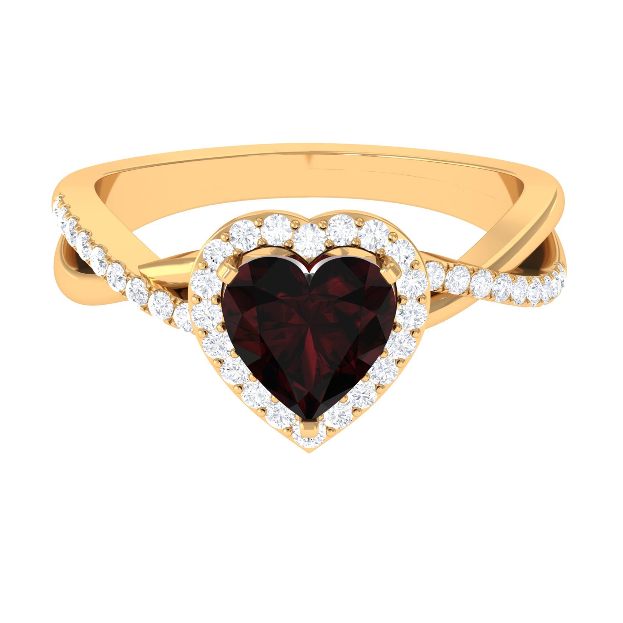 Rosec Jewels-Heart Shape Garnet Crossover Engagement Ring with Diamond