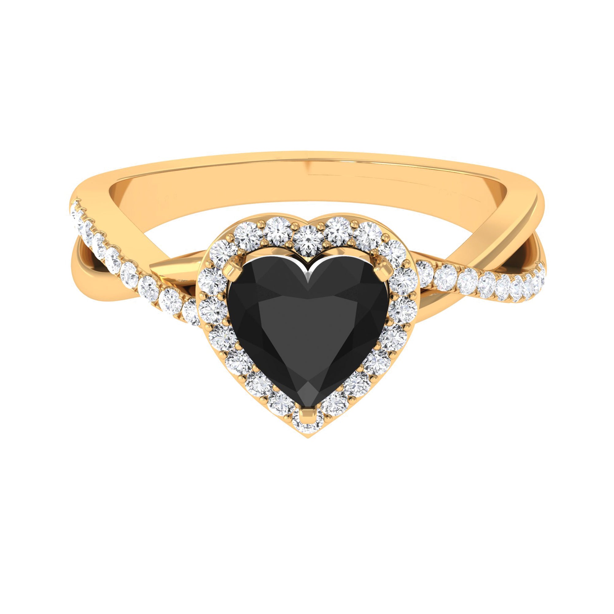 Rosec Jewels-Heart Shape Created Black Diamond Crossover Engagement Ring with Diamond