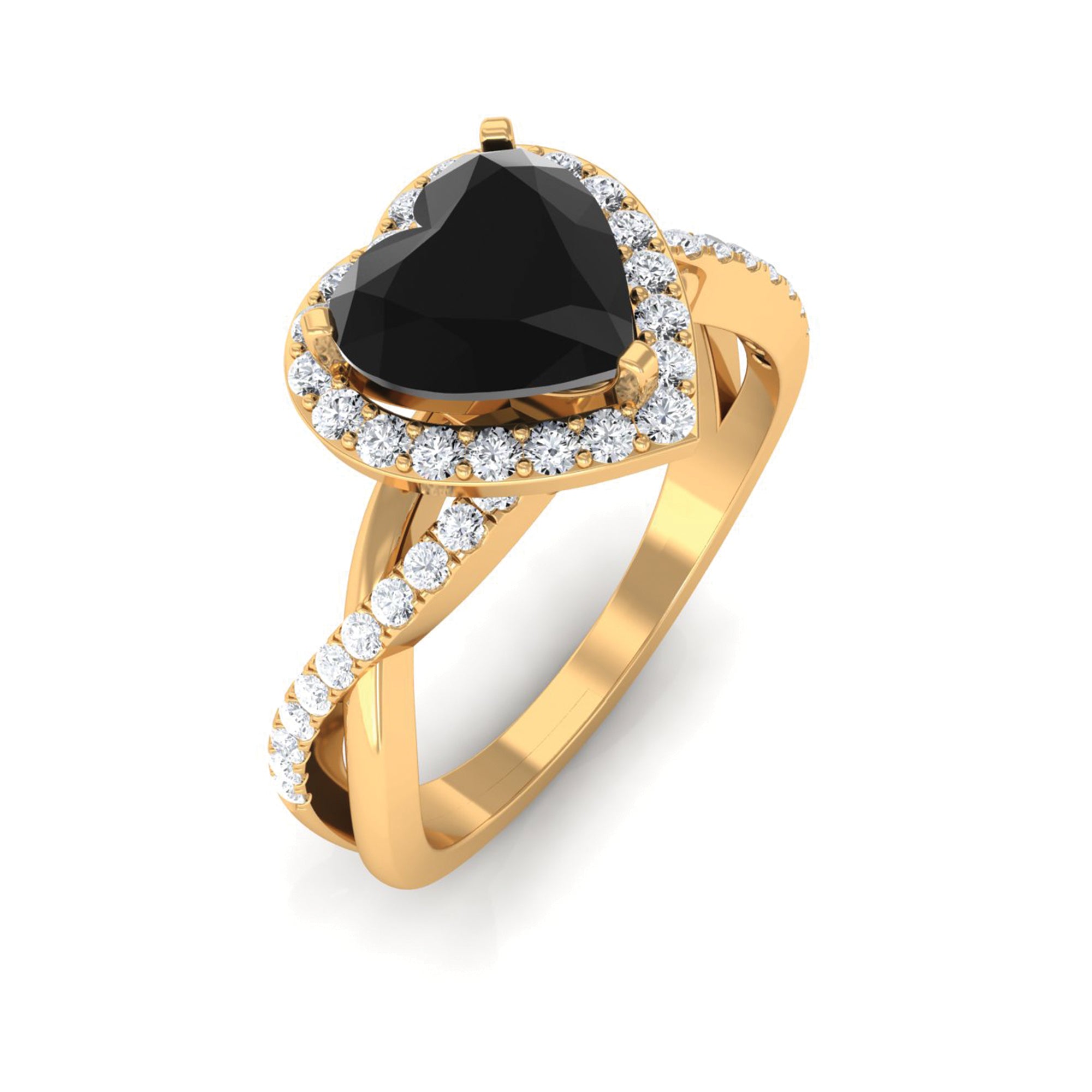 Rosec Jewels-Heart Shape Created Black Diamond Crossover Engagement Ring with Diamond