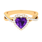 Rosec Jewels-Heart Shape Amethyst Crossover Engagement Ring with Diamond