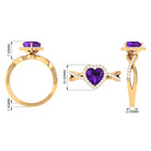 Rosec Jewels-Heart Shape Amethyst Crossover Engagement Ring with Diamond