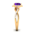 Rosec Jewels-Heart Shape Amethyst Crossover Engagement Ring with Diamond