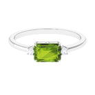 Rosec Jewels-Emerald Cut Peridot East West Engagement Ring with Diamond