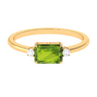 Rosec Jewels-Emerald Cut Peridot East West Engagement Ring with Diamond