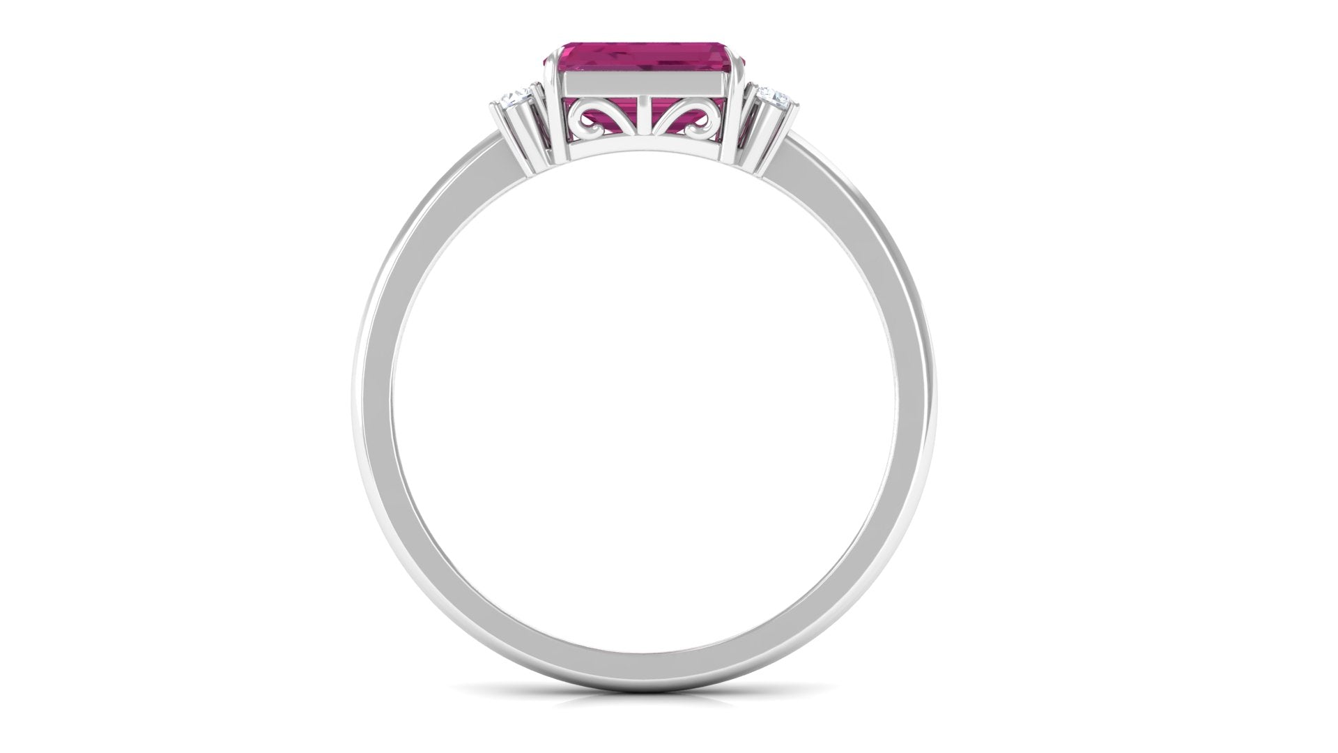 Rosec Jewels-Octagon Cut Pink Tourmaline East West Engagement Ring with Diamond