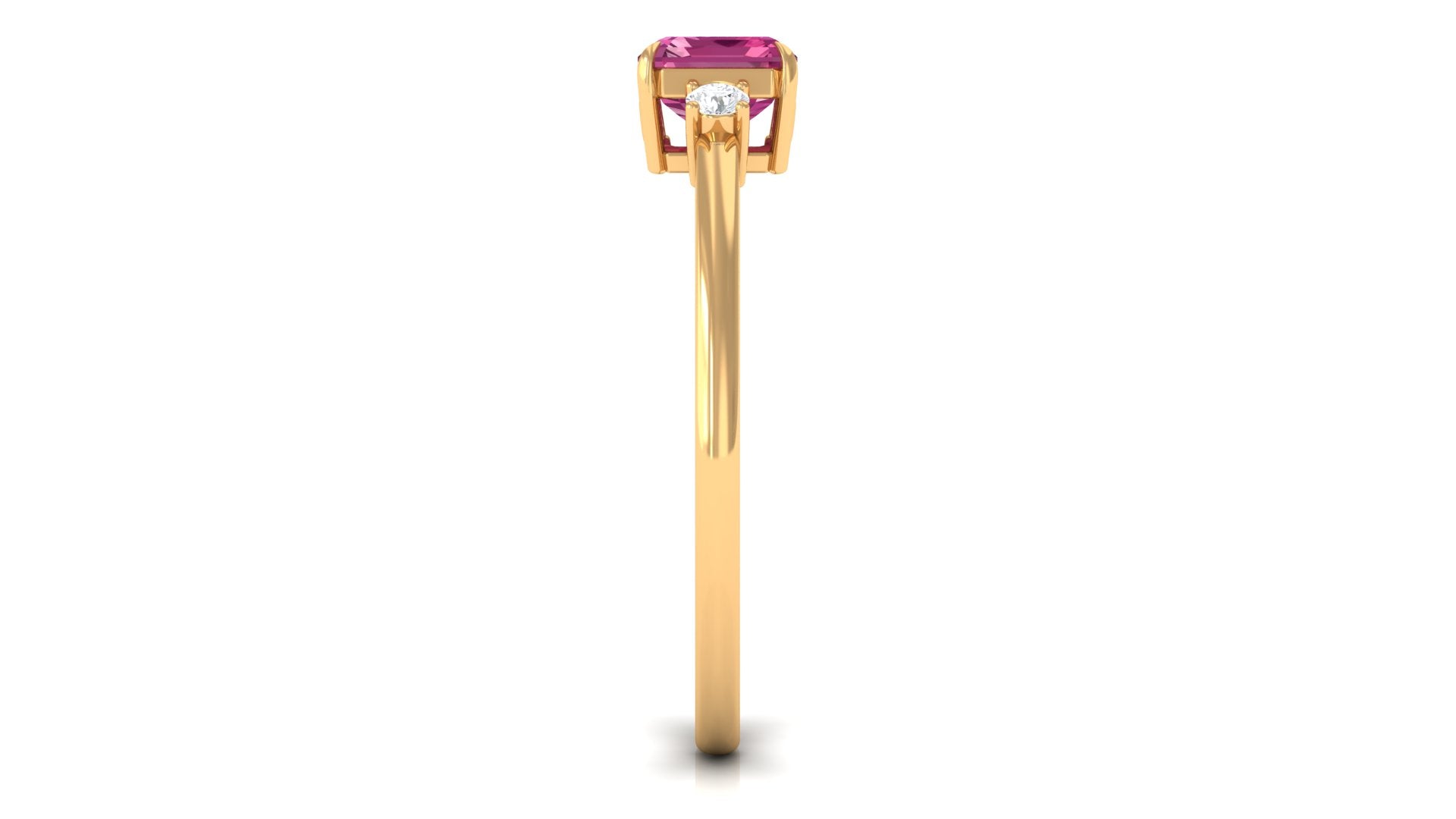 Rosec Jewels-Octagon Cut Pink Tourmaline East West Engagement Ring with Diamond