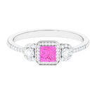 Rosec Jewels-Princess Cut Pink Sapphire Engagement Ring with Diamond Halo