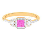 Rosec Jewels-Princess Cut Pink Sapphire Engagement Ring with Diamond Halo