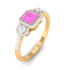 Rosec Jewels-Princess Cut Pink Sapphire Engagement Ring with Diamond Halo