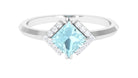 Rosec Jewels-Princess Cut Sky Blue Topaz Simple Engagement Ring with Diamond