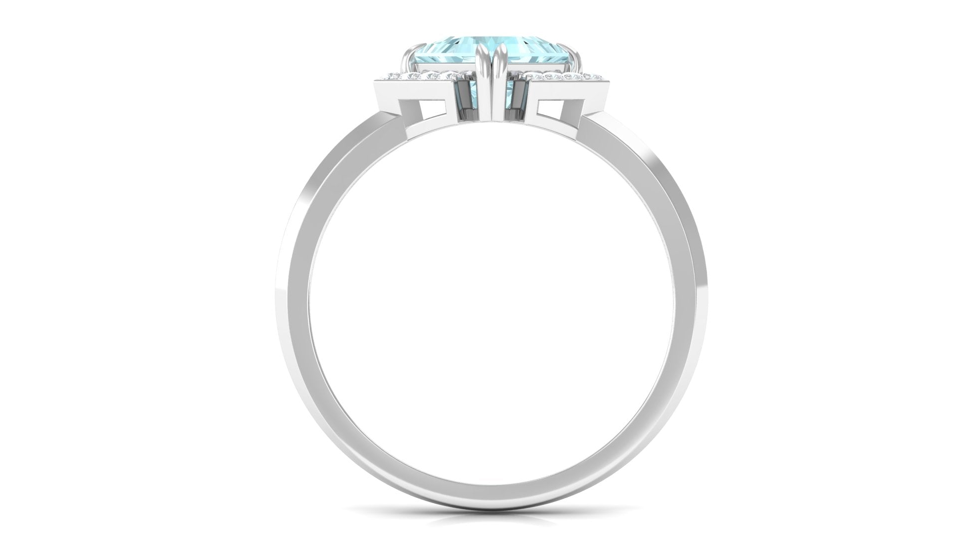 Rosec Jewels-Princess Cut Sky Blue Topaz Simple Engagement Ring with Diamond