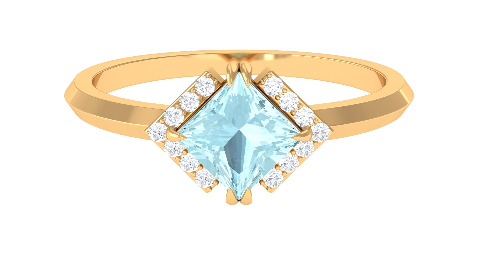 Rosec Jewels-Princess Cut Sky Blue Topaz Simple Engagement Ring with Diamond