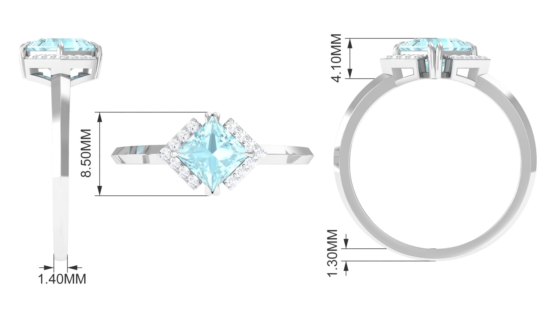 Rosec Jewels-Princess Cut Sky Blue Topaz Simple Engagement Ring with Diamond