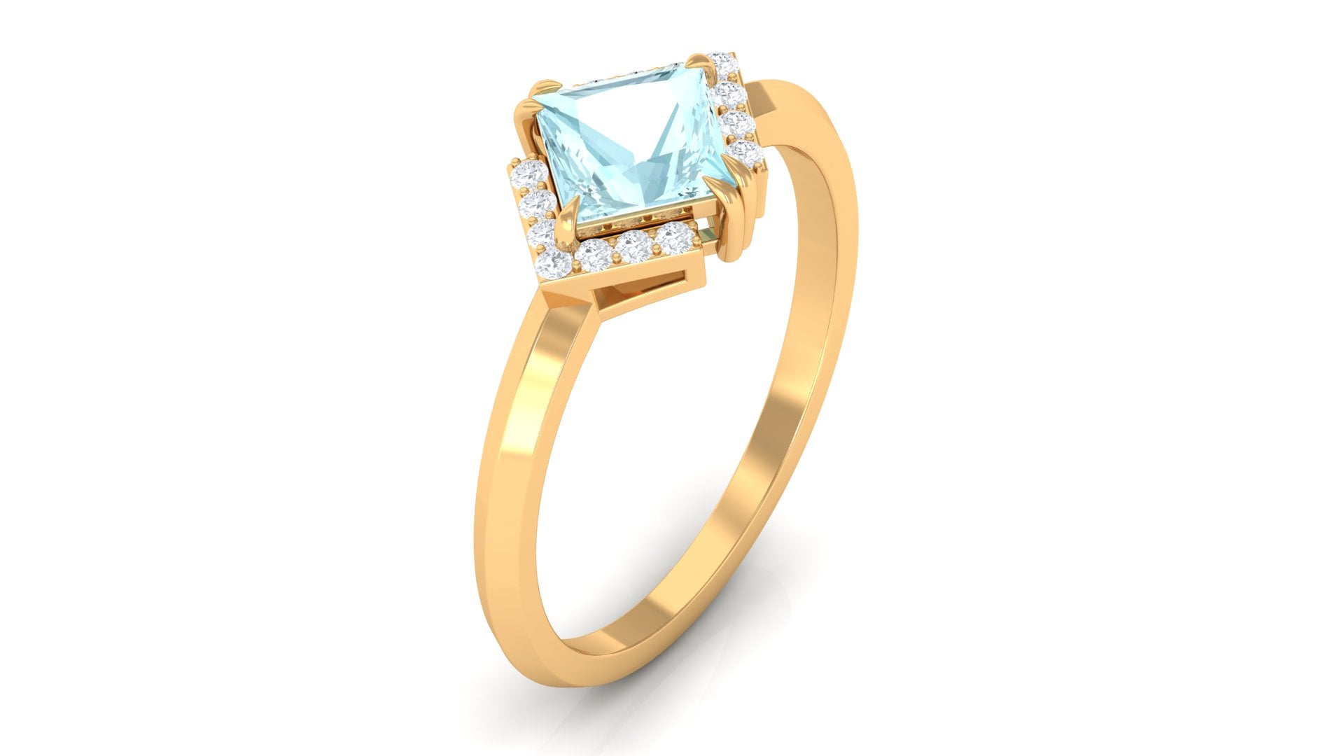 Rosec Jewels-Princess Cut Sky Blue Topaz Simple Engagement Ring with Diamond