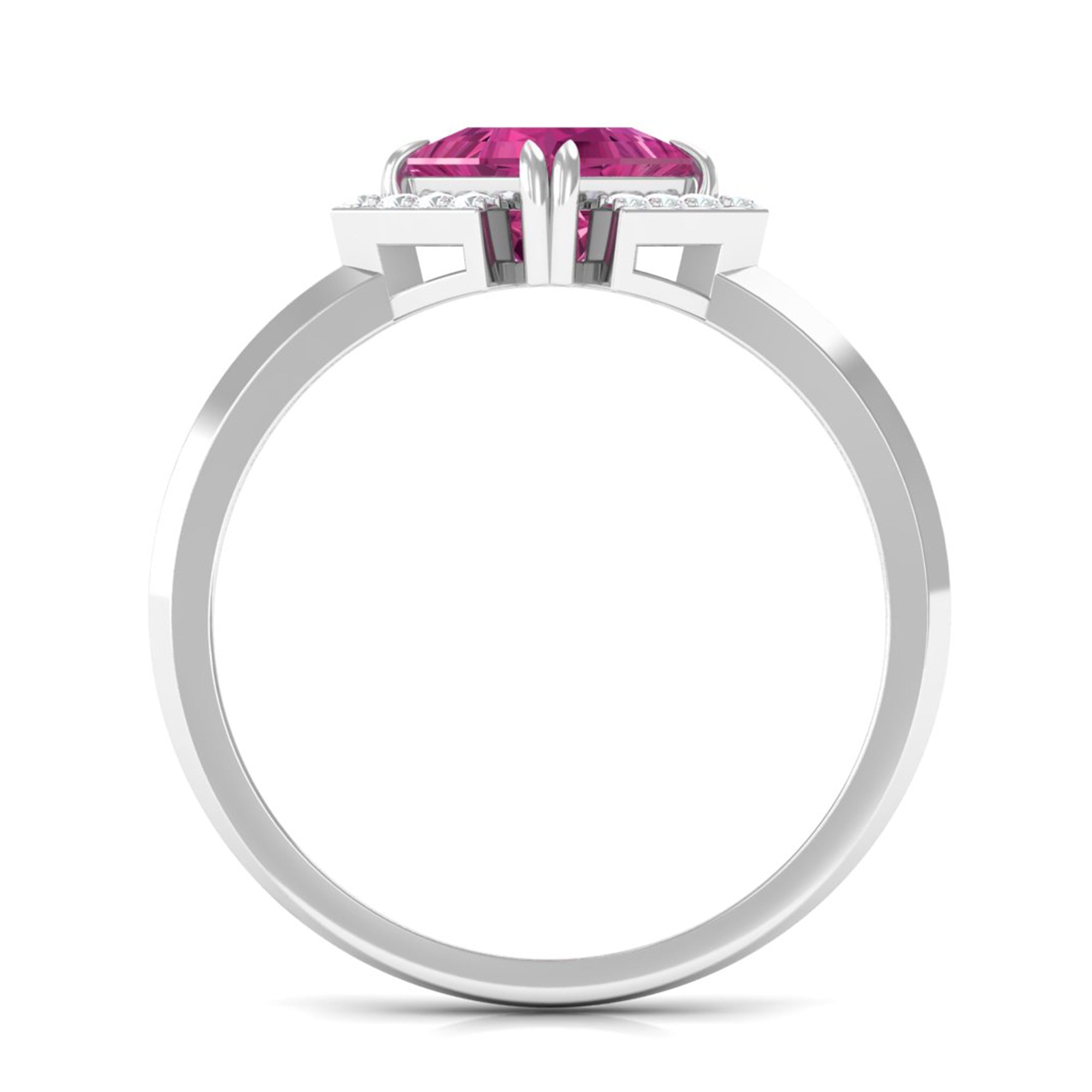 Rosec Jewels-Contemporary Princess Cut Pink Tourmaline Engagement Ring with Diamond