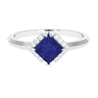 Rosec Jewels-Princess Cut Created Blue Sapphire Simple Engagement Ring with Diamond