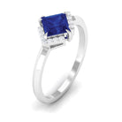 Rosec Jewels-Princess Cut Created Blue Sapphire Simple Engagement Ring with Diamond