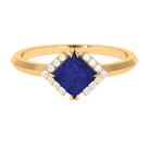 Rosec Jewels-Princess Cut Created Blue Sapphire Simple Engagement Ring with Diamond