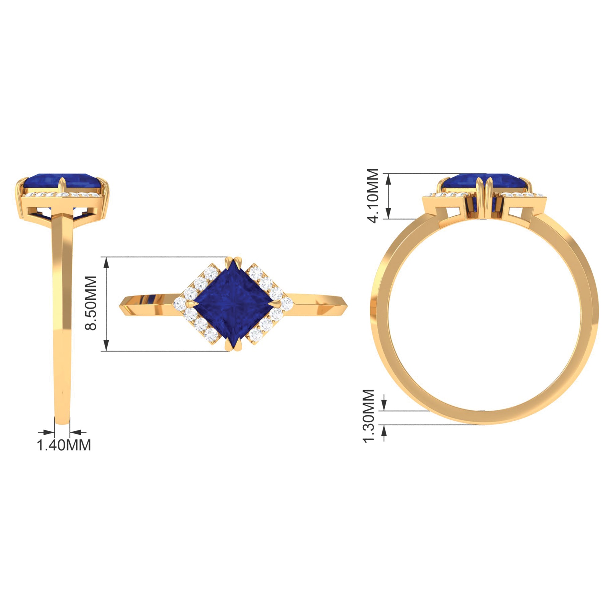 Rosec Jewels-Princess Cut Created Blue Sapphire Simple Engagement Ring with Diamond