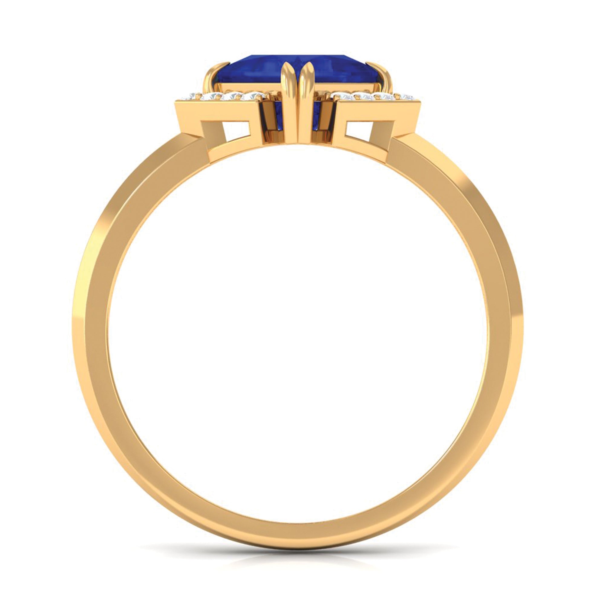 Rosec Jewels-Princess Cut Created Blue Sapphire Simple Engagement Ring with Diamond