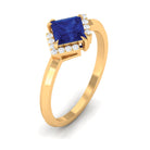 Rosec Jewels-Princess Cut Created Blue Sapphire Simple Engagement Ring with Diamond