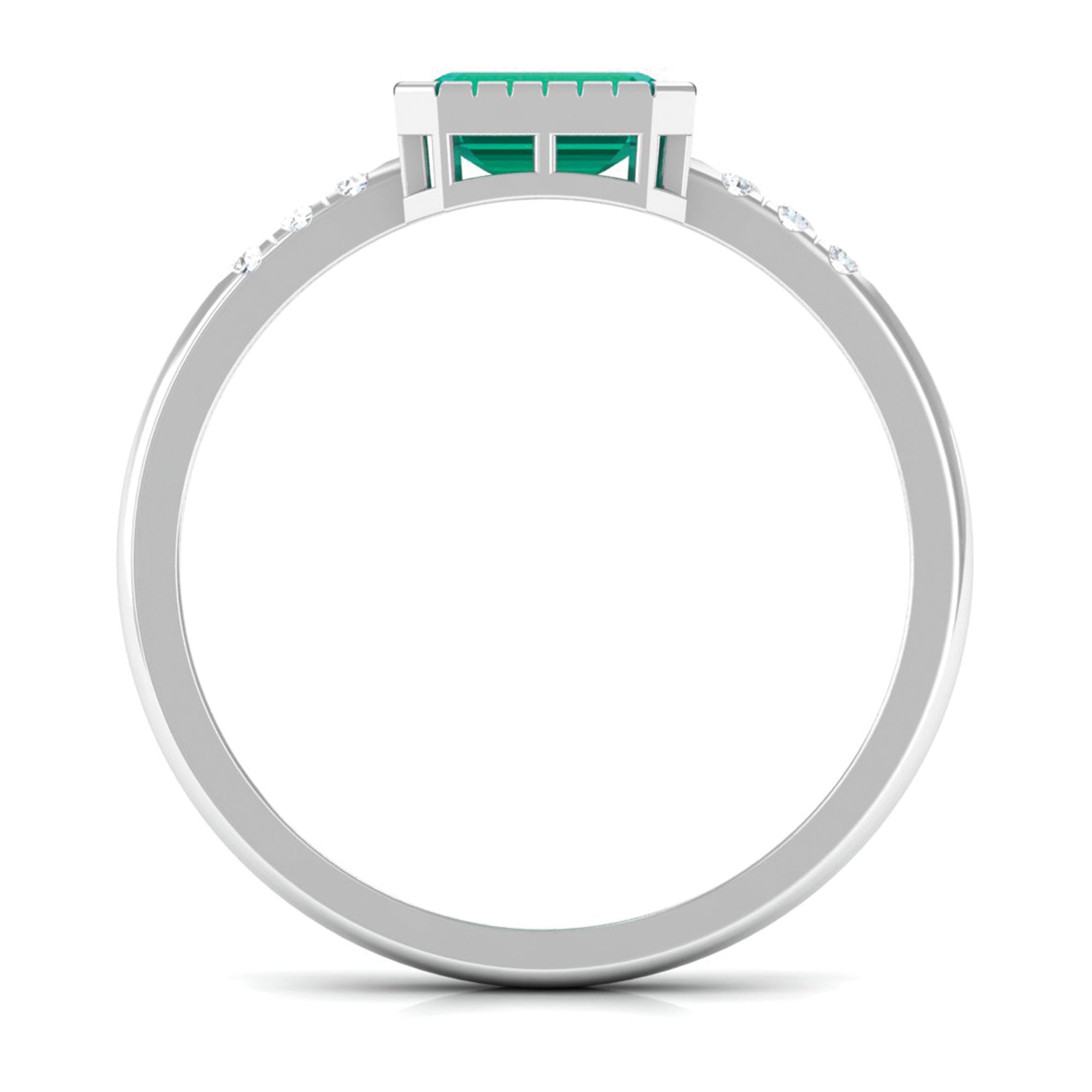 Rosec Jewels-Octagon Cut Emerald East West Engagement Ring with Diamond Accent