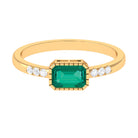 Rosec Jewels-Octagon Cut Emerald East West Engagement Ring with Diamond Accent