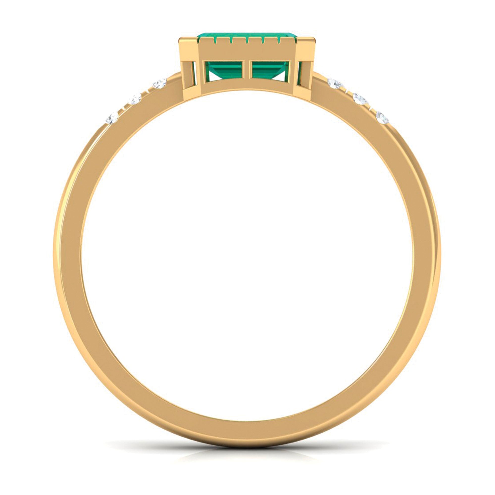 Rosec Jewels-Octagon Cut Emerald East West Engagement Ring with Diamond Accent