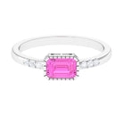 Rosec Jewels-Emerald Cut Pink Sapphire East West Engagement Ring with Diamond