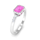 Rosec Jewels-Emerald Cut Pink Sapphire East West Engagement Ring with Diamond