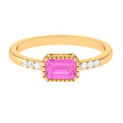 Rosec Jewels-Emerald Cut Pink Sapphire East West Engagement Ring with Diamond