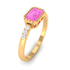 Rosec Jewels-Emerald Cut Pink Sapphire East West Engagement Ring with Diamond