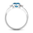 Rosec Jewels-Cushion Cut Swiss Blue Topaz Solitaire Ring with Diamond in Split Shank