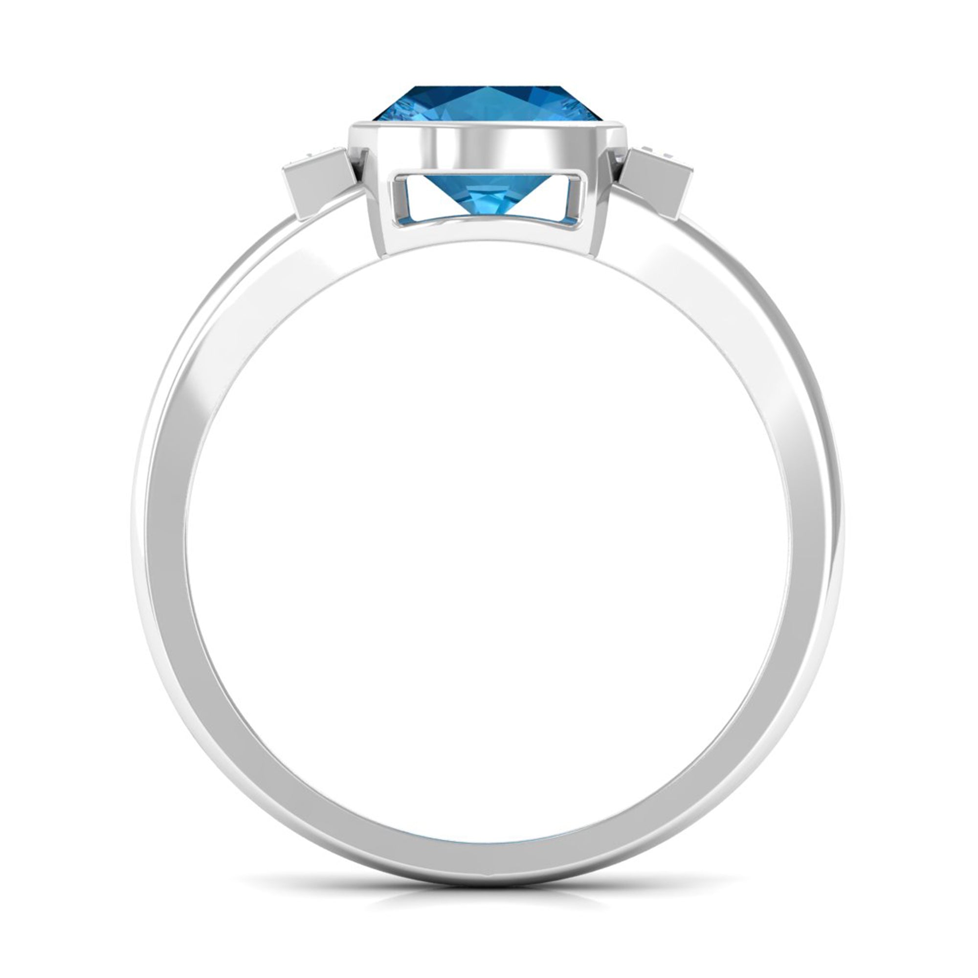 Rosec Jewels-Cushion Cut Swiss Blue Topaz Solitaire Ring with Diamond in Split Shank