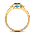 Rosec Jewels-Cushion Cut Swiss Blue Topaz Solitaire Ring with Diamond in Split Shank