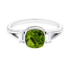 Rosec Jewels-Simple Cushion Cut Peridot Solitaire Engagement Ring with Diamond in Split Shank