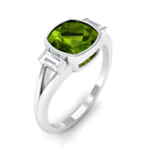 Rosec Jewels-Simple Cushion Cut Peridot Solitaire Engagement Ring with Diamond in Split Shank