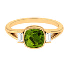 Rosec Jewels-Simple Cushion Cut Peridot Solitaire Engagement Ring with Diamond in Split Shank