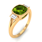 Rosec Jewels-Simple Cushion Cut Peridot Solitaire Engagement Ring with Diamond in Split Shank