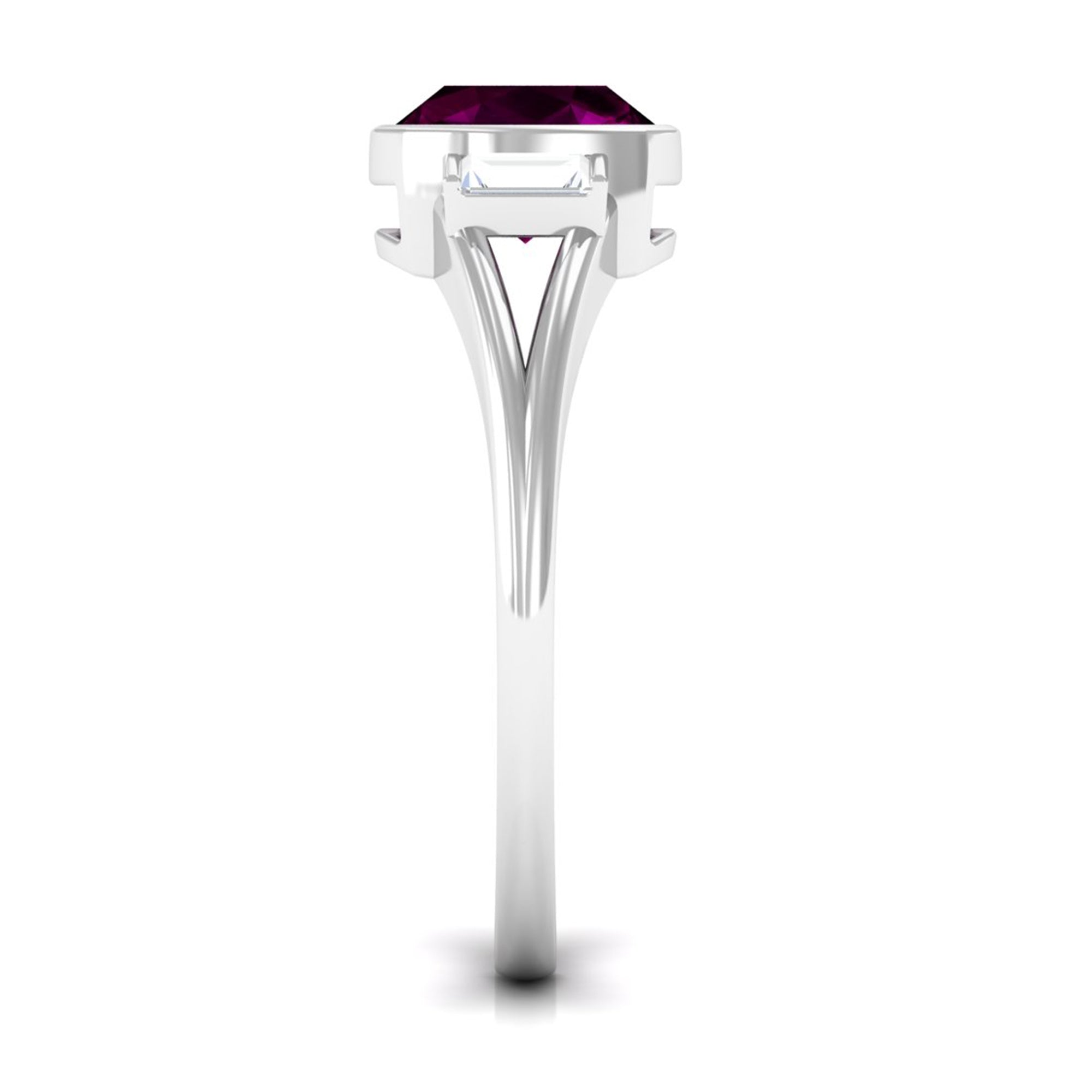 Rosec Jewels-3.25 CT Cushion Cut Rhodolite Solitaire Engagement Ring with Split Shank Diamond