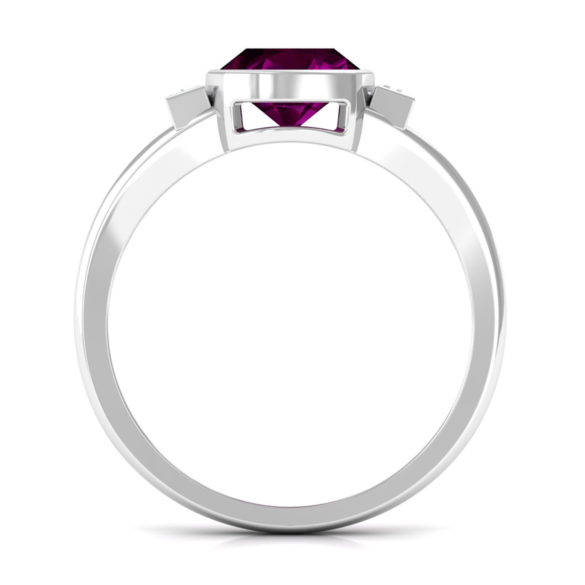 Rosec Jewels-3.25 CT Cushion Cut Rhodolite Solitaire Engagement Ring with Split Shank Diamond