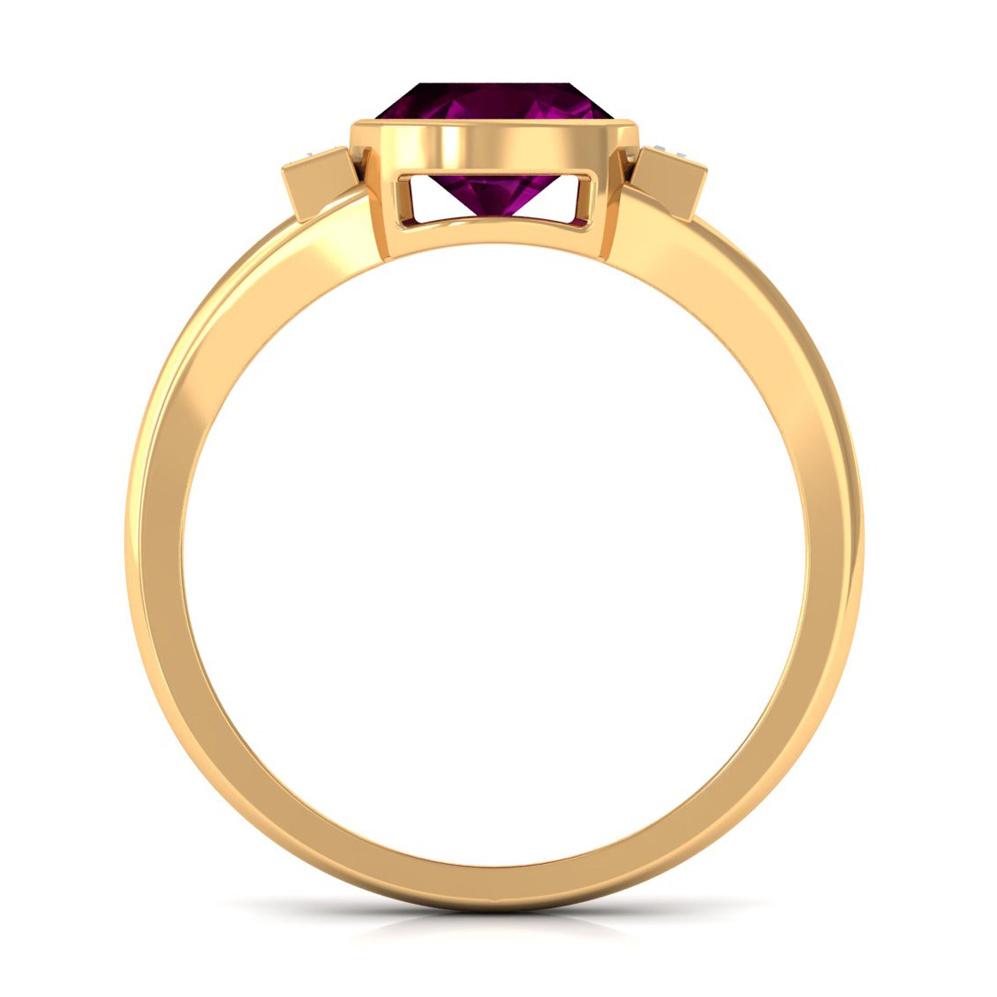 Rosec Jewels-3.25 CT Cushion Cut Rhodolite Solitaire Engagement Ring with Split Shank Diamond