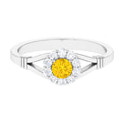 Rosec Jewels-Split Shank Yellow Sapphire and Diamond Halo Engagement Ring