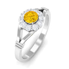 Rosec Jewels-Split Shank Yellow Sapphire and Diamond Halo Engagement Ring