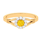 Rosec Jewels-Split Shank Yellow Sapphire and Diamond Halo Engagement Ring